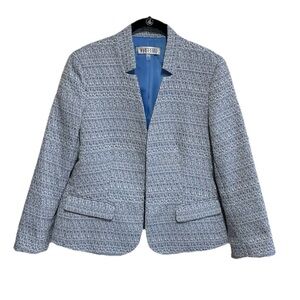 Kasper Blazer Jacket Size Medium Blue Tweed 3/4-Sleeve Lined Career Work NEW